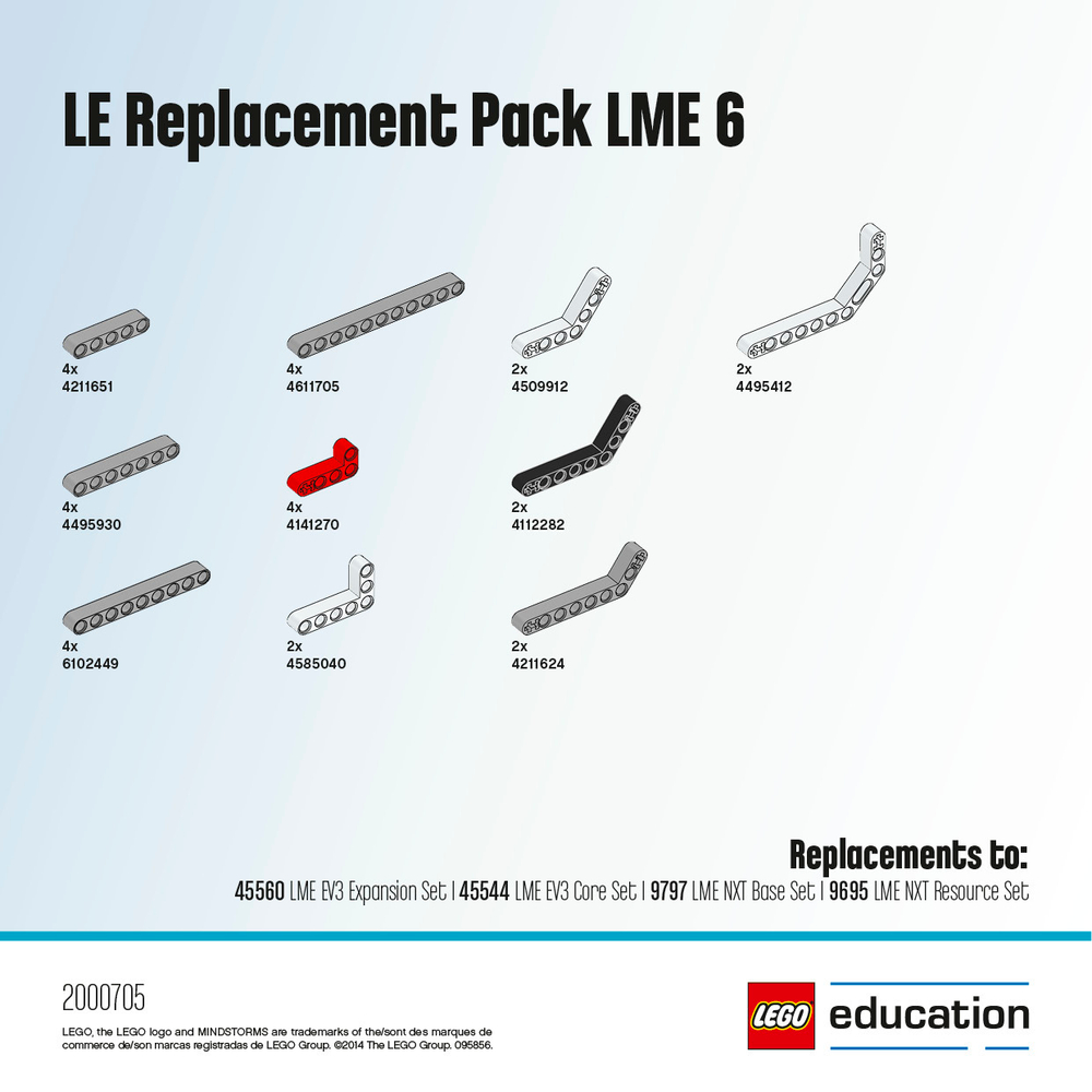 LEGO Education Mindstorms: Набор запасных деталей LME 6 2000705 — Replacement Pack 6 — Лего Образование