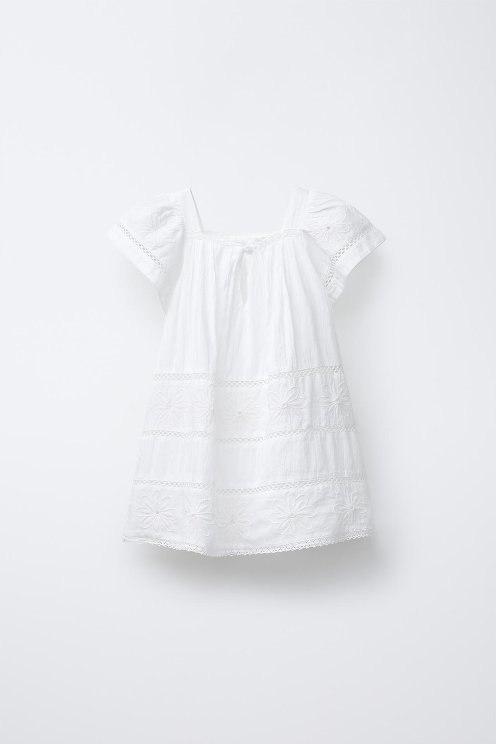 ZARA ПЛАТЬЕ С КРУЖЕВОМ И ВЫШИВКОЙ, БЕЛЫЙ