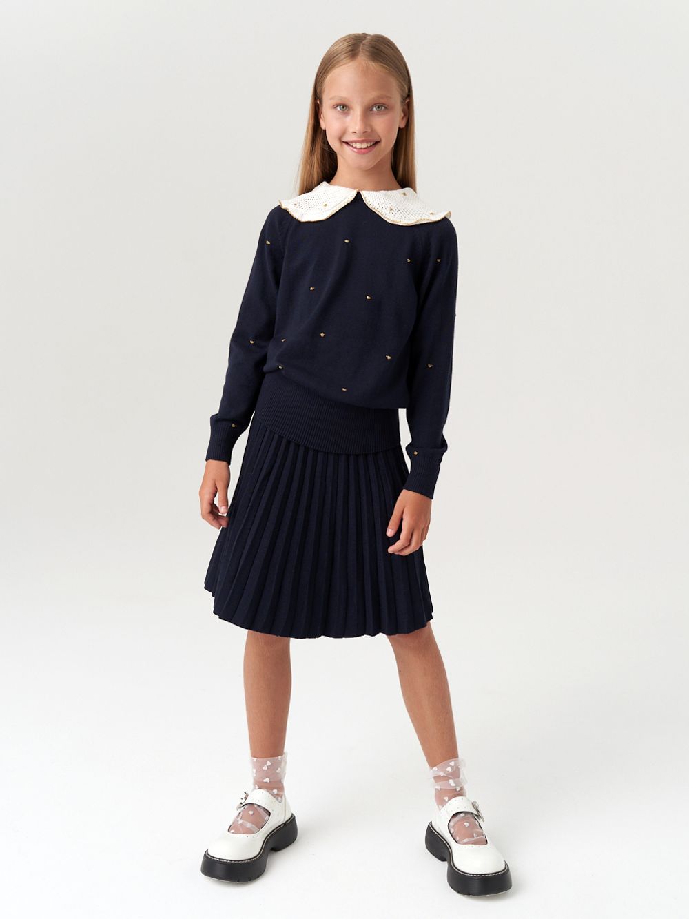 Джемпер для девочки с длинным рукавом AT977-1 синий-золотистый