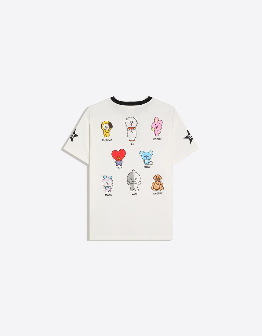 BERSHKA Футболка оверсайз с принтом BT21, белый