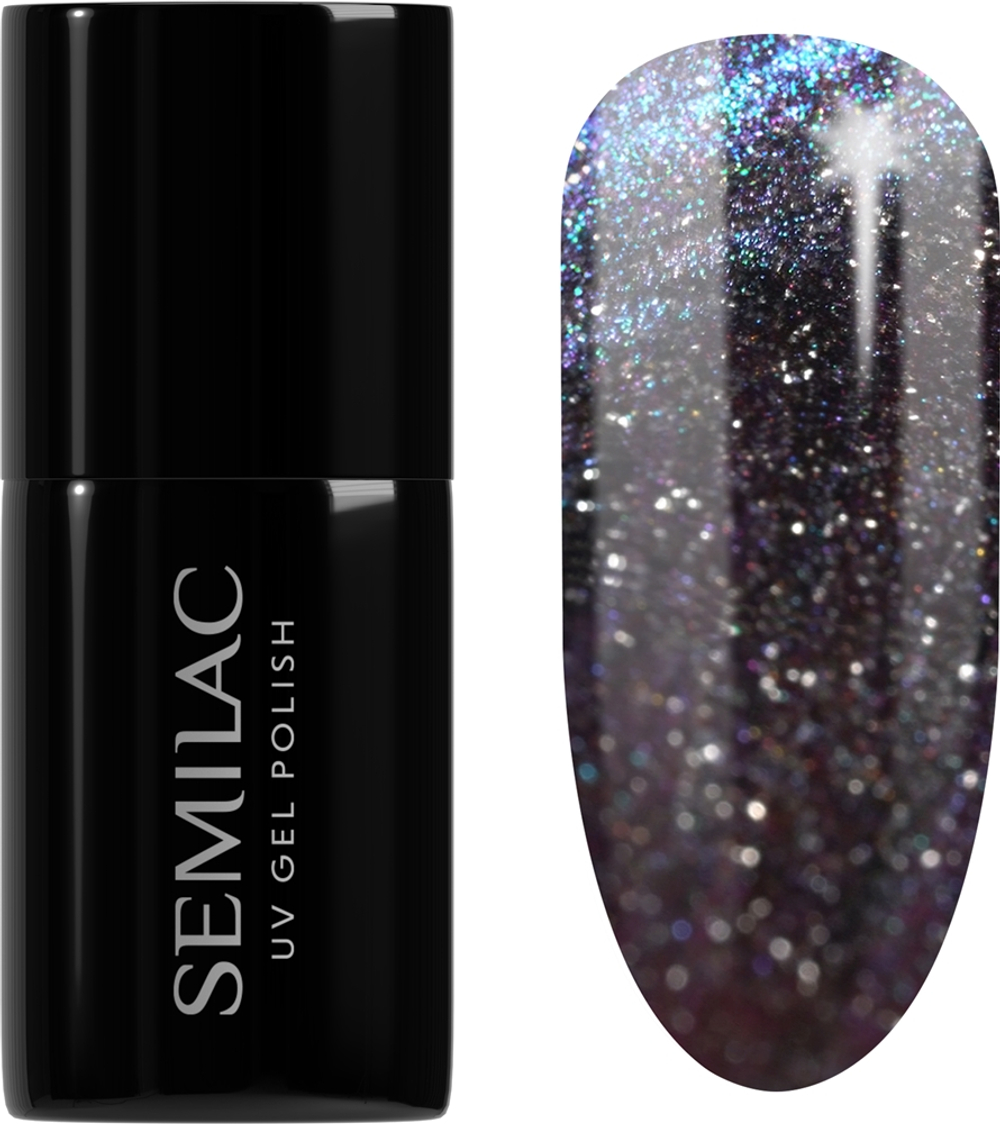Semilac UV Hybrid Galaxy Flash - Гибридный лак для ногтей с использованием УФ / СВ-лампы оттенок 828 Grey Holo, 7 ml