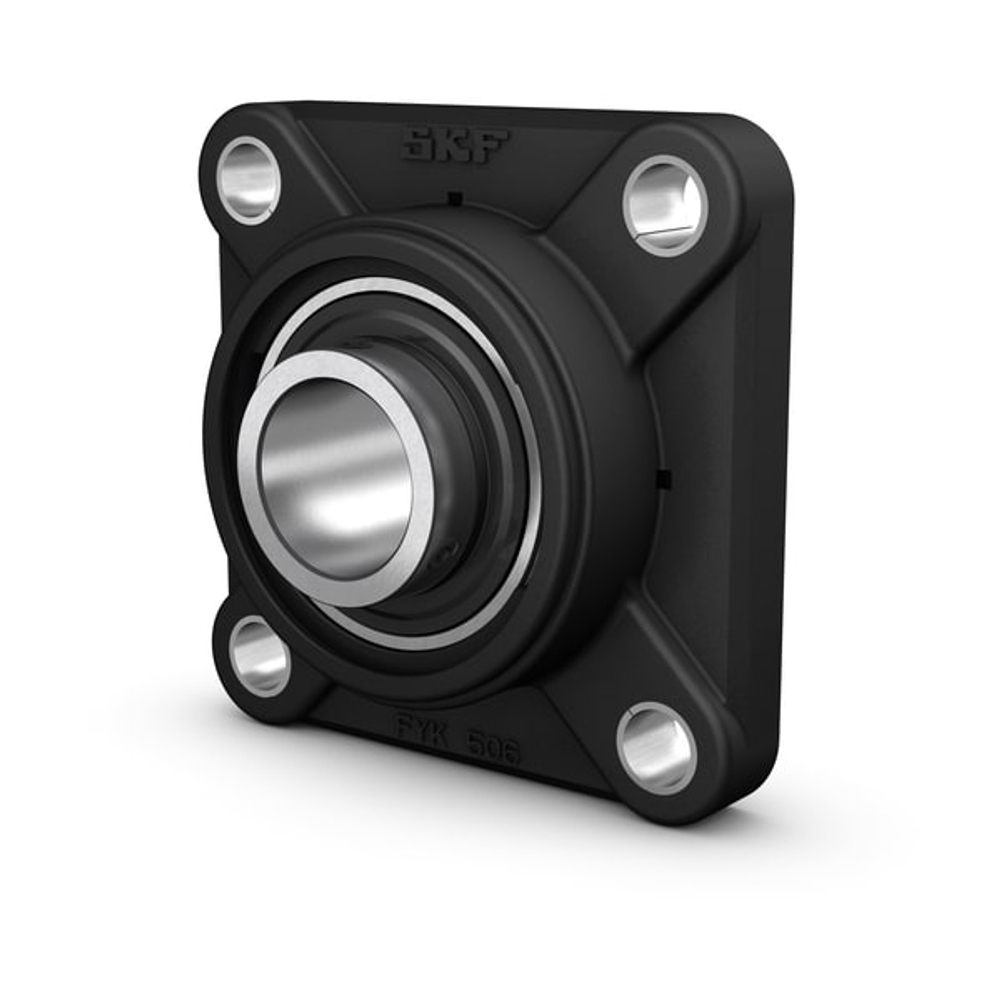 Шарикоподшипниковый узел с квадратным фланцем, с широким внутренним кольцом и фиксацией с помощью установочных винтов, корпус из композитного материала, ISO FYK 20 TR