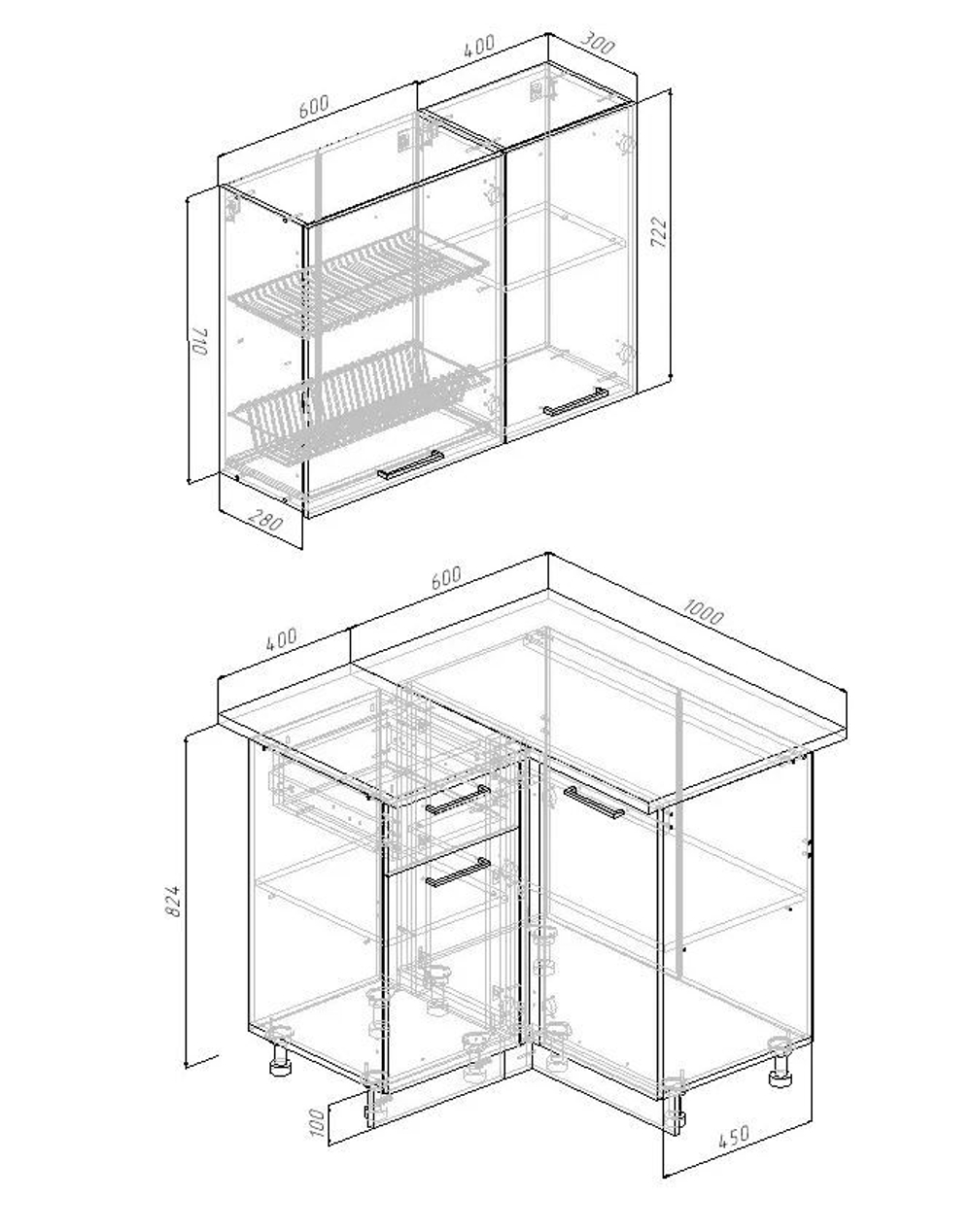 Кухонный гарнитур угловой Латте 1000х1000 (38мм)