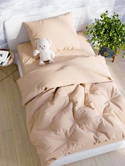 Простынь на резинке Сказка "Вязание на бежевом" 90х200 см, перкаль