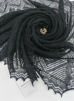 Оренбургский пуховый платок-паутинка А100-07 черный