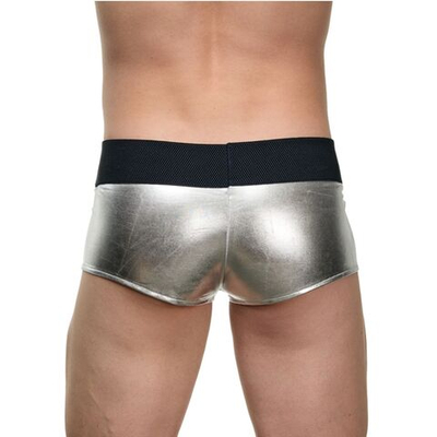 Мужские блестящие трусы-боксеры с кармашком под член (Размер: L-XL) (Цвет: серебристый с черным)