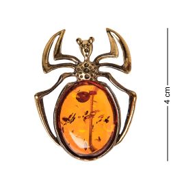 AM-2633 Брошь «Паук Хелицер» (латунь, янтарь)