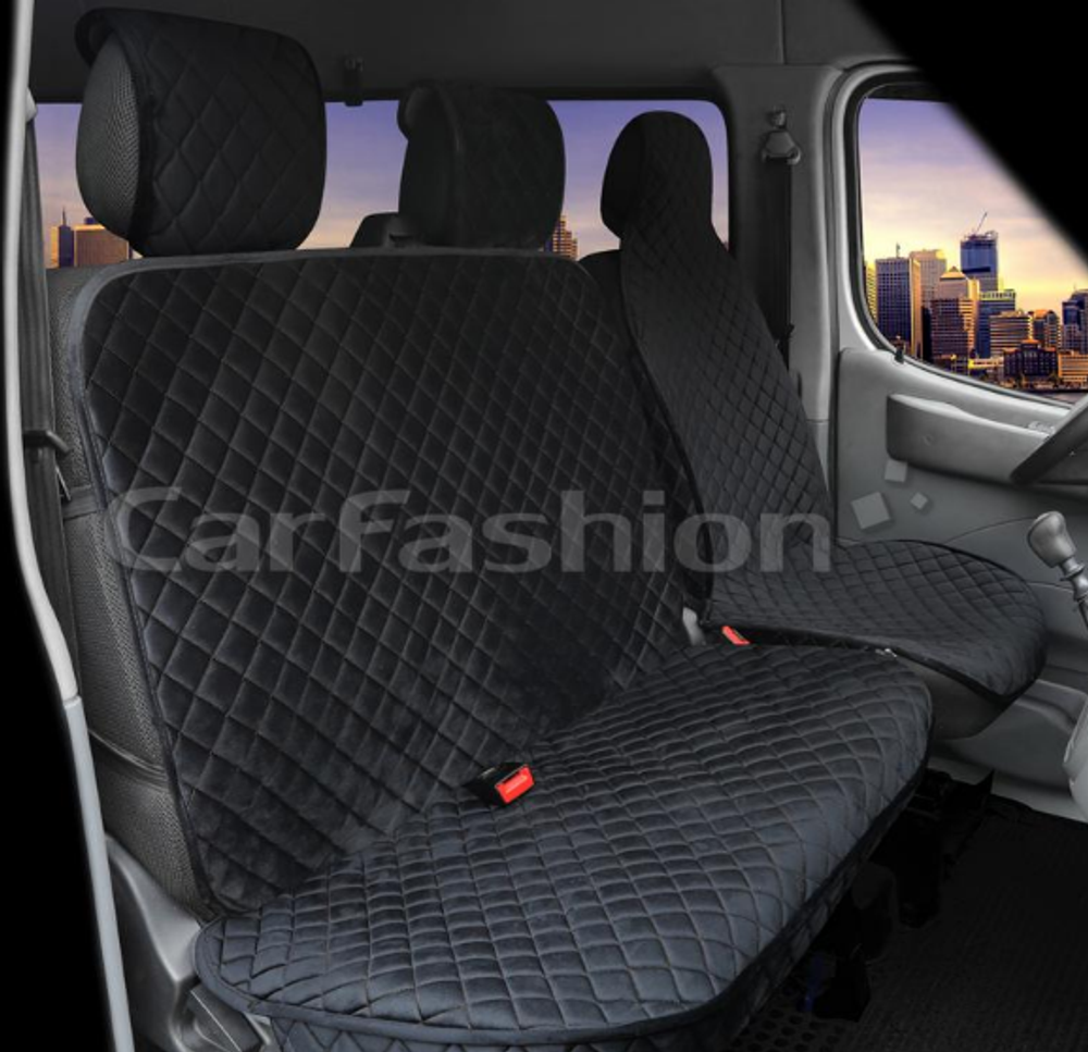 Накидки сидений Перед CarFashion (3шт) -2D «TRANSIT VAN» 22726 - Велюр РОМБ черный/черн/ш черн