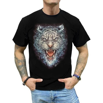 Футболка Тигр рельефный (серо-голубой) с пирсингом (S / Металлический пирсинг)