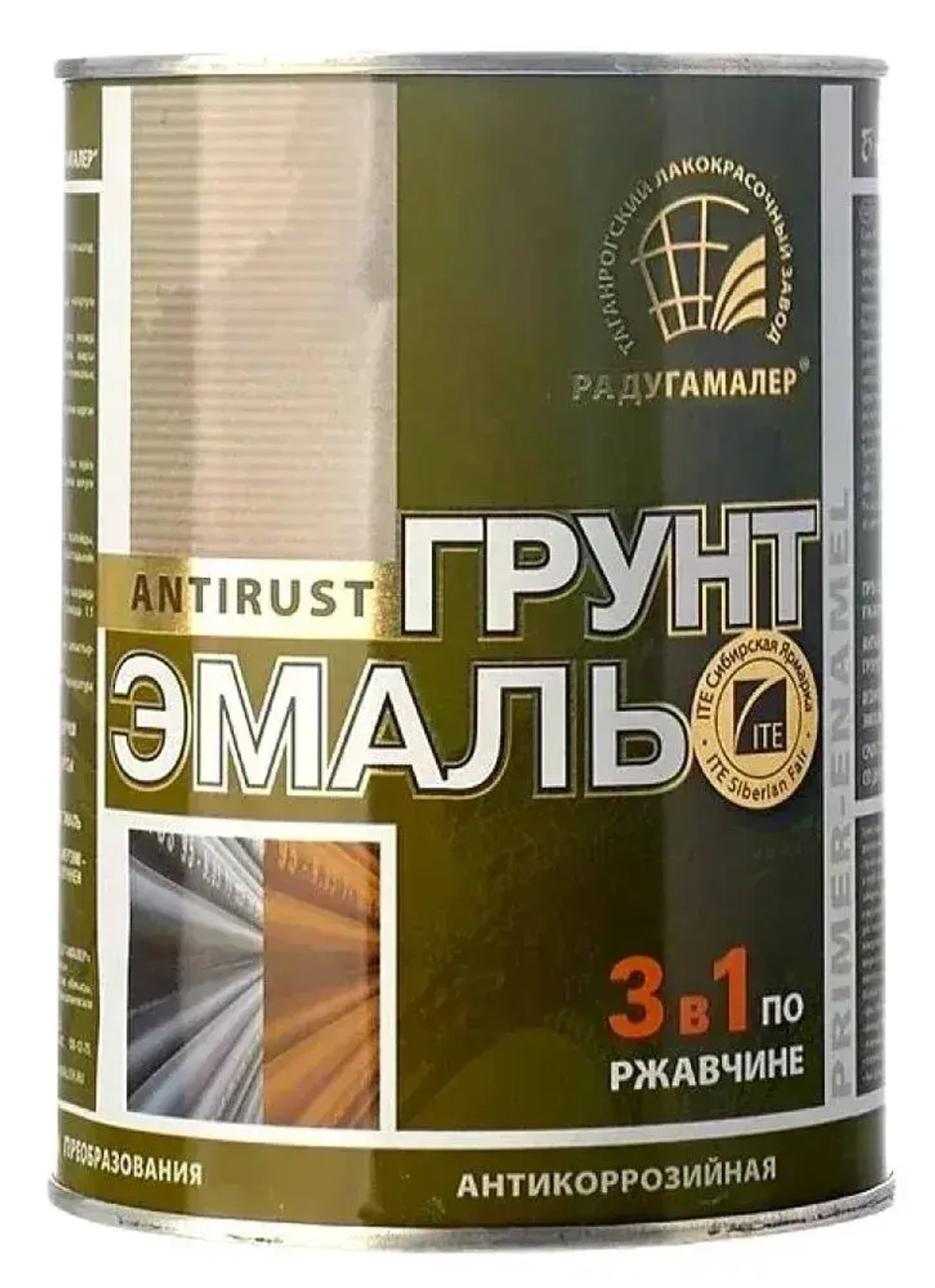 РАДУГАМАЛЕР Грунт-эмаль Гладкая, до 100°, Алкидная, Уретано-алкидная, Полуглянцевое покрытие, 1.9 кг, серый