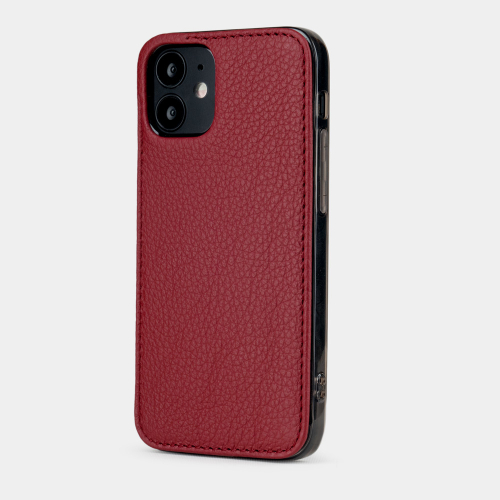Чехол-накладка для iPhone 12 Mini из кожи теленка вишневого цвета