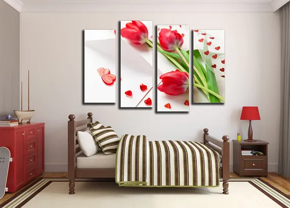 Модульная картина "Красные тюльпаны"