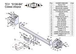 Фаркоп(прицепное) Tavials для SKODA OCTAVIA 3 (5E3) (хетчбек) 2013 - ... г.в. (С БЫСТРОСЪЕМНЫМ ШАРОМ)(паспорт и сертификат в комплекте)(без электрики)T-S108-BA