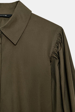 ZARA РУБАШКА ИЗ ПОПЛИНА С ОБЪЕМНЫМИ РУКАВАМИ — ZW COLLECTION, ХАКИ