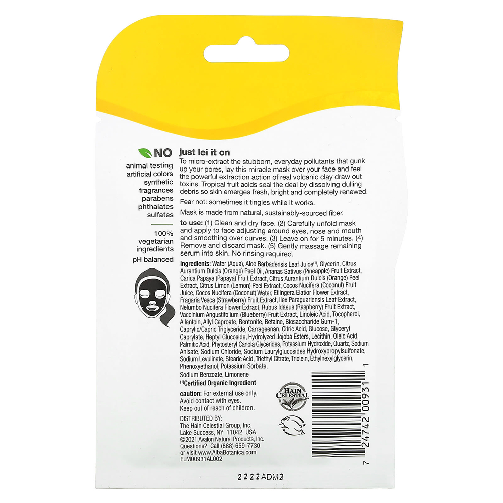Alba Botanica, Hawaiian Detox тканевая маска, 1 шт.