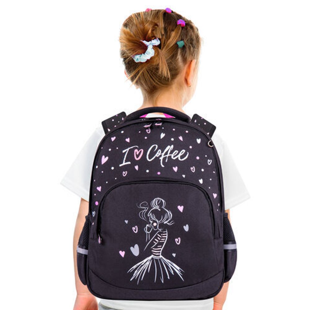 Рюкзак BRAUBERG SOFT, 2 отделения, "I love coffee", СВЕТЯЩИЙСЯ, 40х31х15 см, 270611