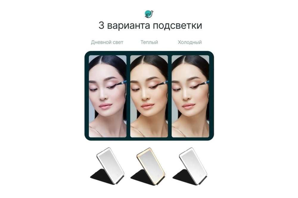 Зеркало косметическое CleverCare в форме планшета с LED подсветкой "монохром", цвет черный