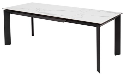 Стол CREMONA 140 HIGH GLOSS STATUARIO Белый мрамор глянцевый, керамика/ черный каркас
