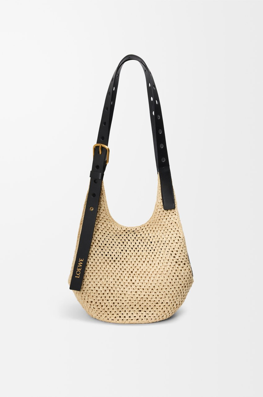 Loewe Сумка-хобо Punch Hole изготовленная из рафии и телячьей кожи, натуральный/черный
