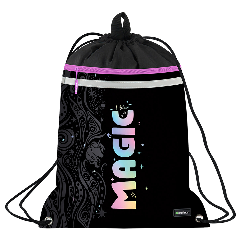 Мешок для обуви 1 отделение Berlingo "Purple Magic", 360*460мм, вентиляционная сеточка , светоотражающая лента, карман на молнии