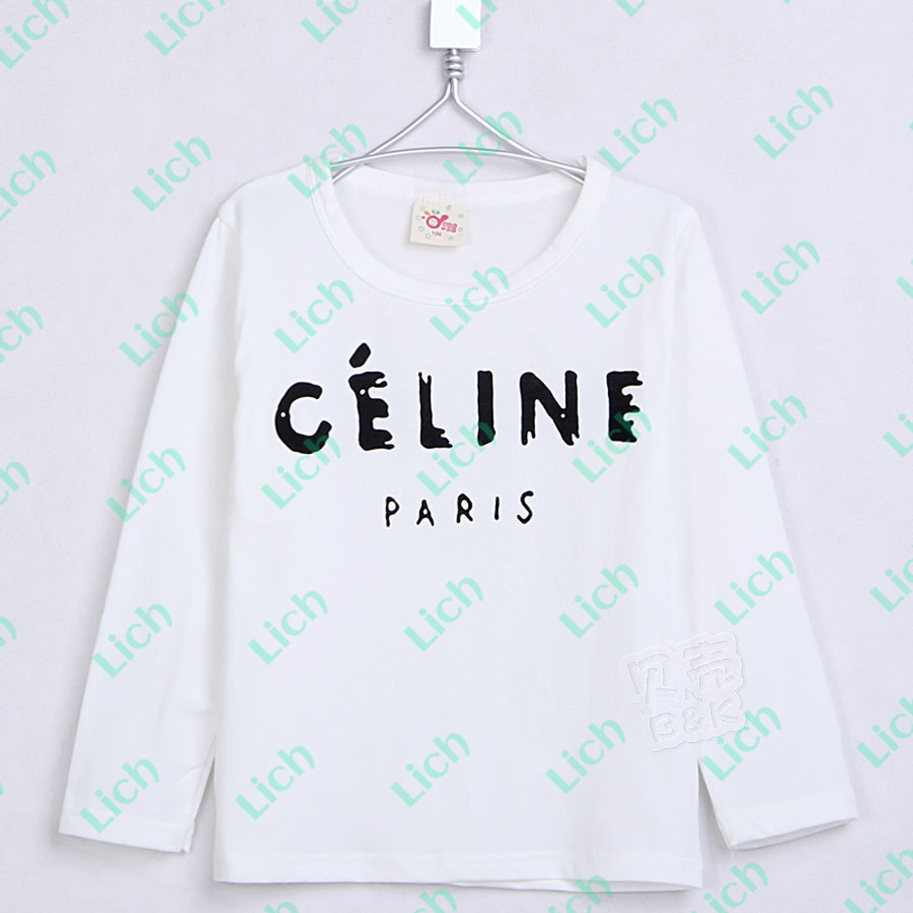 Лонгслив детский белый с надписью "CELINE PARIS"