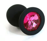 Средняя черная пробка с розовым кристаллом ONJOY Silicone Collection (Цвет: черный)