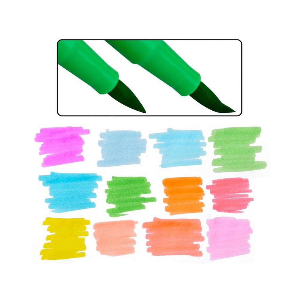 Фломастеры Basir, серия "Панда", с мягкой кистью, разноцветные, набор 12 шт