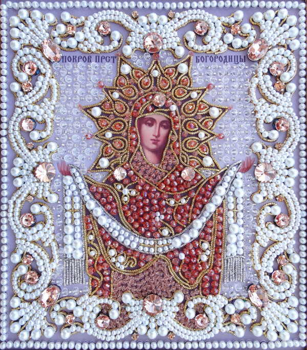 ЖС-10-ЗР Набор для вышивания хрустальными камнями Покров Прсв Богородицы (розовый)