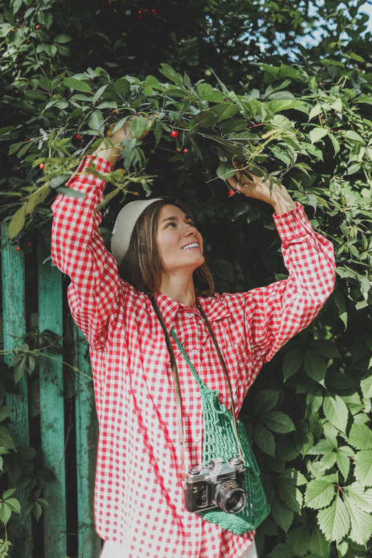 Рубашка оверсайз с карманами, красная клетка