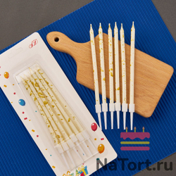 Набор свечей для торта «Гармония» (белое золото, 12 см) 6 шт