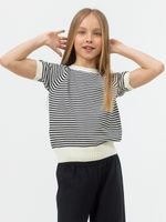 Джемпер для девочки с коротким рукавом AT996 молочный-черный