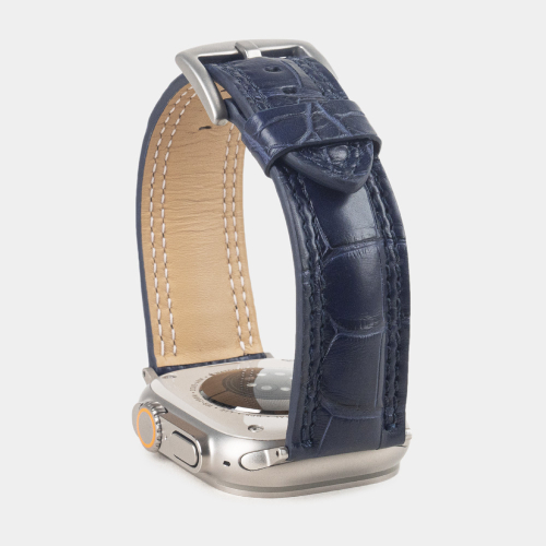 Ремешок для Apple Watch Ultra 49mm из кожи аллигатора, синего цвета