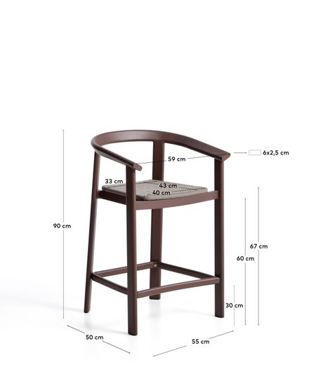 Уличный полубарный стул Erice из алюминия и веревки коричневого цвета, 75 см