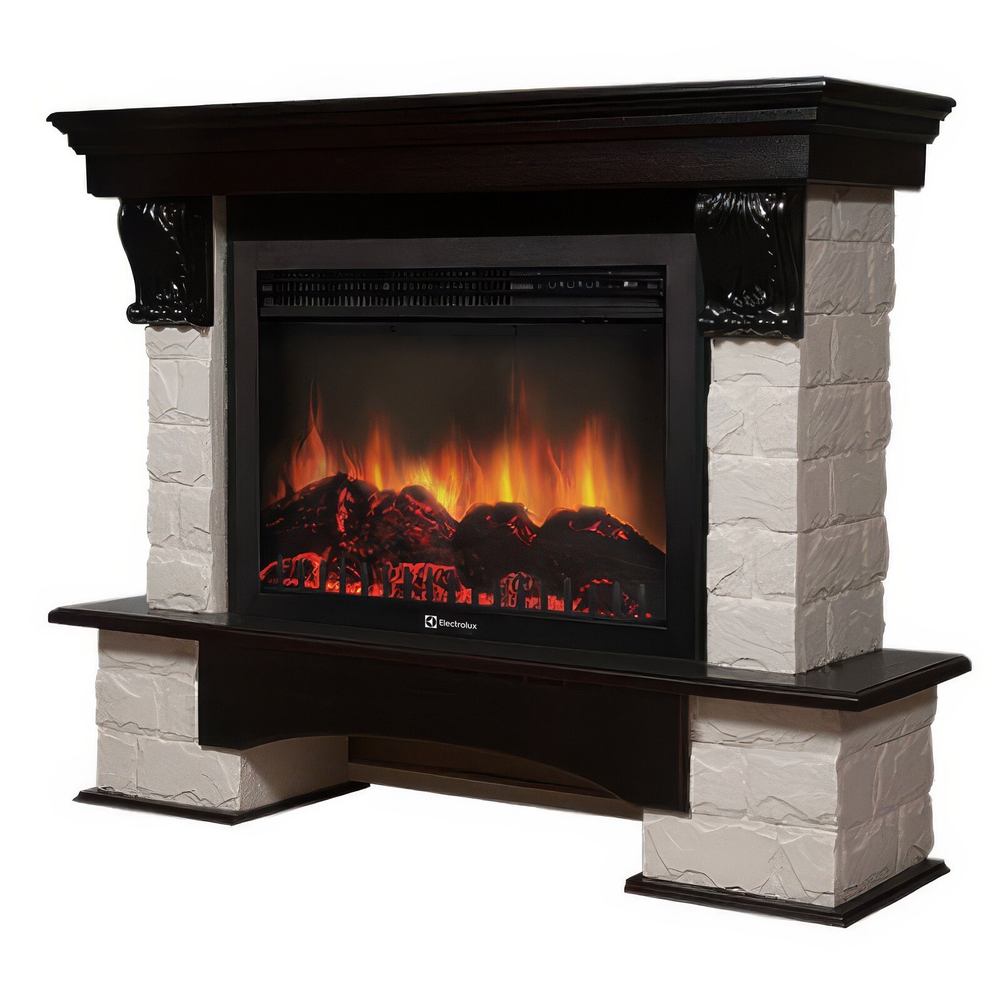 Портал Firelight Forte 30S камень белый, шпон темный дуб