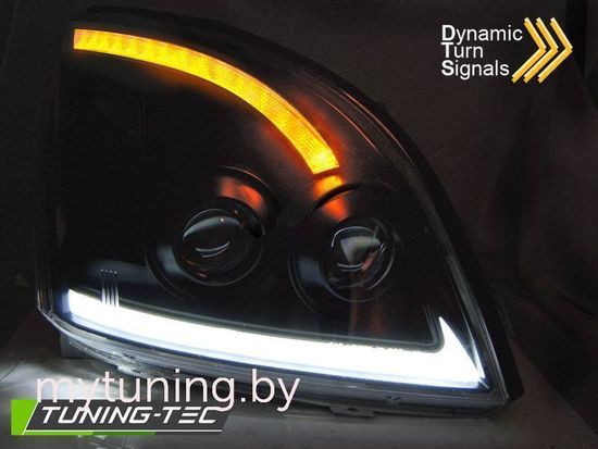 Передние фары Tube Light для Toyota Land Cruisre Prado 120 (03-09) динамические черные