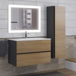 Тумба с раковиной Uperwood Barsa-Next 80 см, подвесная, черная/дуб сонома