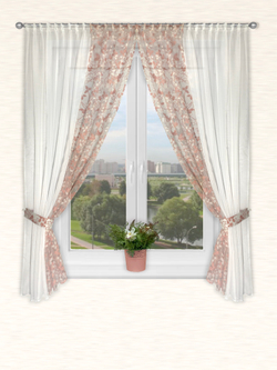 Шторы для кухни, София, розовые, 185х300