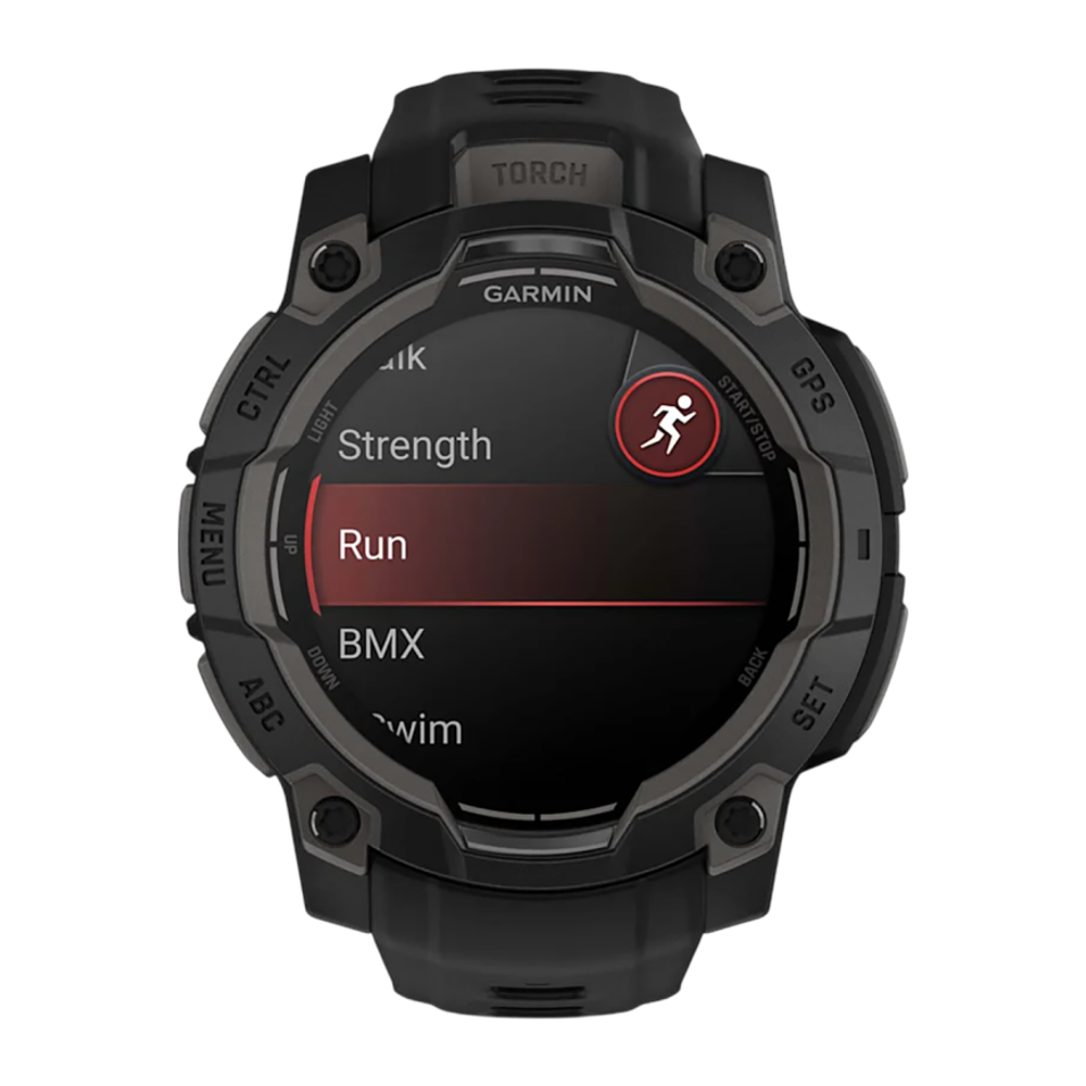 Спортивные часы Garmin Instinct 3, 45 мм, AMOLED, чёрный силиконовый ремешок Чёрный безель, AMOLED-дисплей. Ремешок с классической застёжкой — на запястье обхватом 137–204 мм
