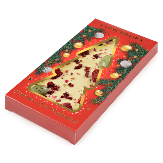 Шоколад белый с украшением "РОЗА, малина, вишня" 100 гр (Новый Год)