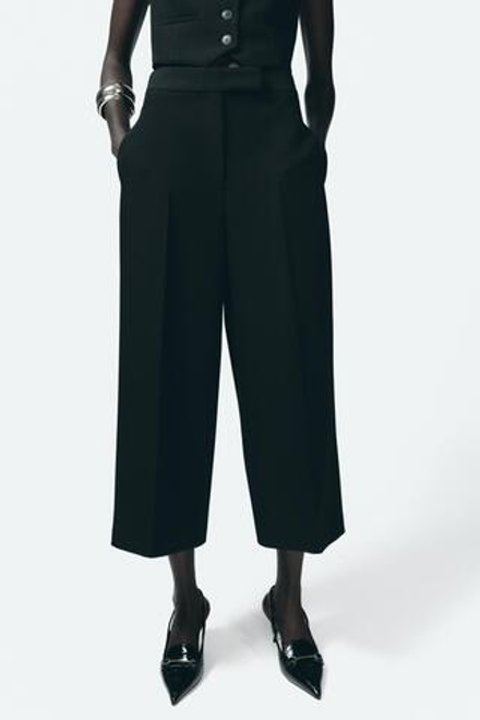 ZARA БРЮКИ-КЮЛОТЫ С ВЫСОКОЙ ПОСАДКОЙ, ЧЕРНЫЙ