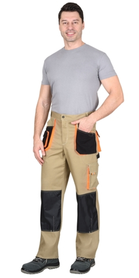 Брюки "МАНХЕТТЕН" песочный с оранж. и черным тк. мех. стрейч пл. 250г/кв.м