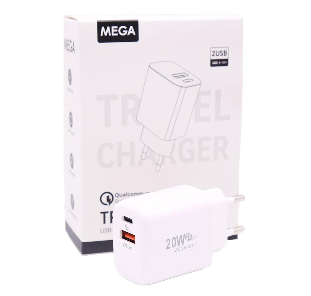 Сетевой адаптер питания MEGA A+C 20W (белый)