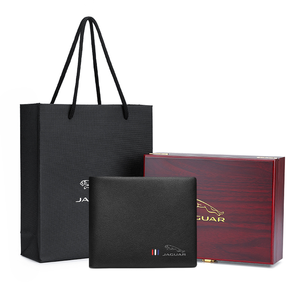 JAGUAR Cow Leather Wallet, Ticket Clip, Card Holder Men"s Black