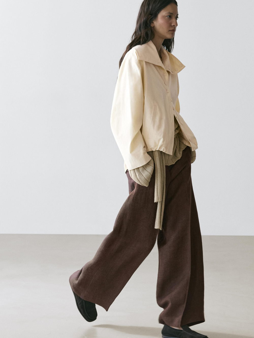 Massimo Dutti Брюки из струящегося льна, коричневый