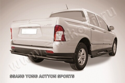 Защита заднего бампера (нержавейка) SsangYong Actyon Sport (2012-2016) d76+d42 длинная (черный)