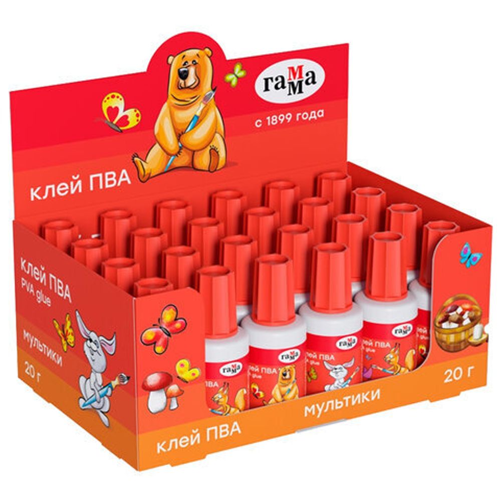 Клей ПВА ГАММА "Мультики", с кисточкой, 20 г, 170620202