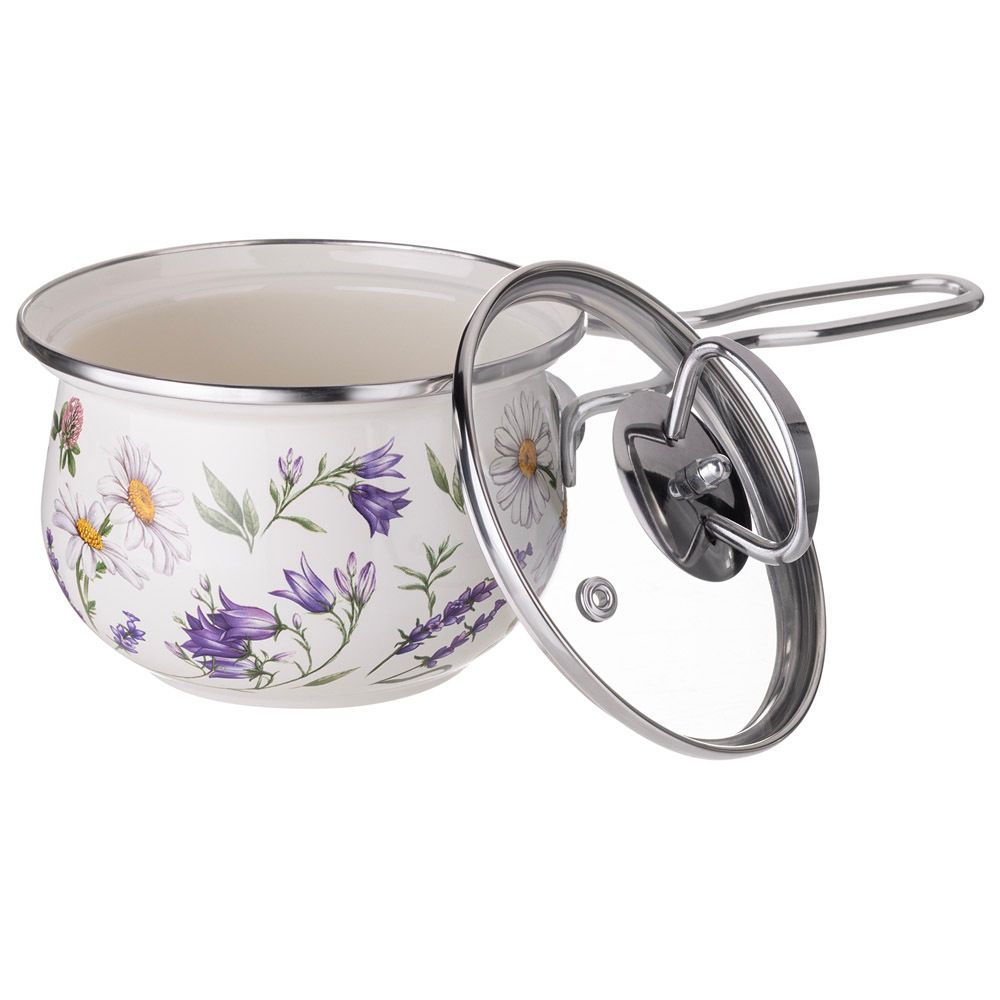 КОВШ ЭМАЛИРОВАННЫЙ СЕРИЯ "FLOWER STORY" 0,9Л, ДИА 14 СМ