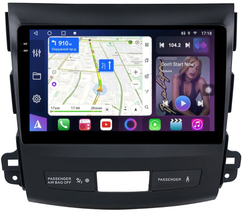 Магнитола для Mitsubishi Outlander XL, Peugeot 4007, Citroen C-Crosser - FarCar BM056M монитор 9.5" QLED на Android 14, TS10, 4+32Гб, CarPlay, 4G SIM-слот