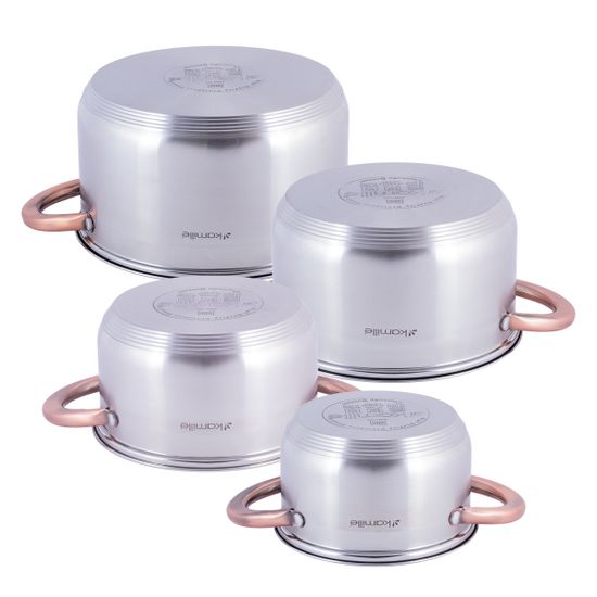 Набор кастрюль 8 предметов Kamille KM 4937 (1,5 л; 2 л; 3 л; 5 л.) из нержавеющей стали с ручками под медь