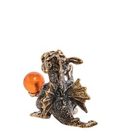 Народные промыслы AM-2708 Фигурка «Дракон с подарком» (латунь, янтарь)